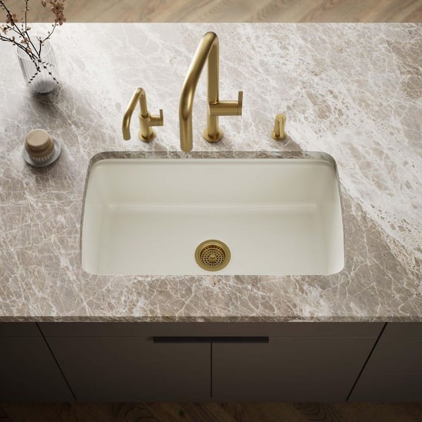 Cape Dory Undermount Cast-Iron 33 in. 5-Hole Single Bowl Kitchen Sink in Biscuit