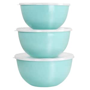 6 Piece Enamel Turquoise Mixing Bowl and Lid Set