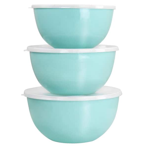 MARTHA STEWART 6 Piece Enamel Turquoise Mixing Bowl and Lid Set