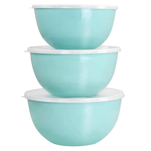 MARTHA STEWART 6-Piece Enamel Turquoise Mixing Bowl and Lid Set