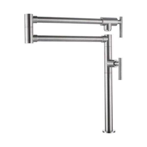Double Handle Deck Mounted Pot Filler With 360° Spout Swivel in Brushed Nickel