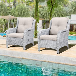 Carolina Light Gray Wicker Outdoor Lounge Chair with Cushions 2-Pack