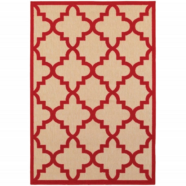 HomeRoots Red 4 ft. x 5 ft. Loomed Polypropylene Rectangle Indoor/Outdoor Area Rug