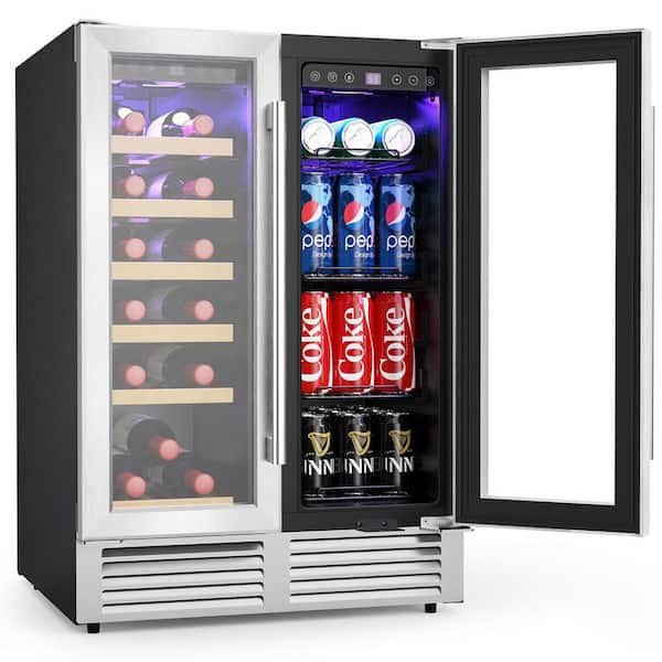 Wine Refrigerator 24 in. Dual Zone 18-Bottle 66-Can Beverage and Wine cooler in Stainless Steel Silver