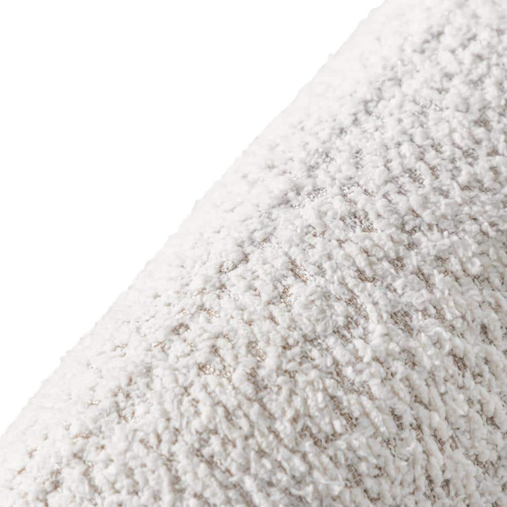 85" Off-White Boucle Fabric Curved Sofa with Wooden Legs