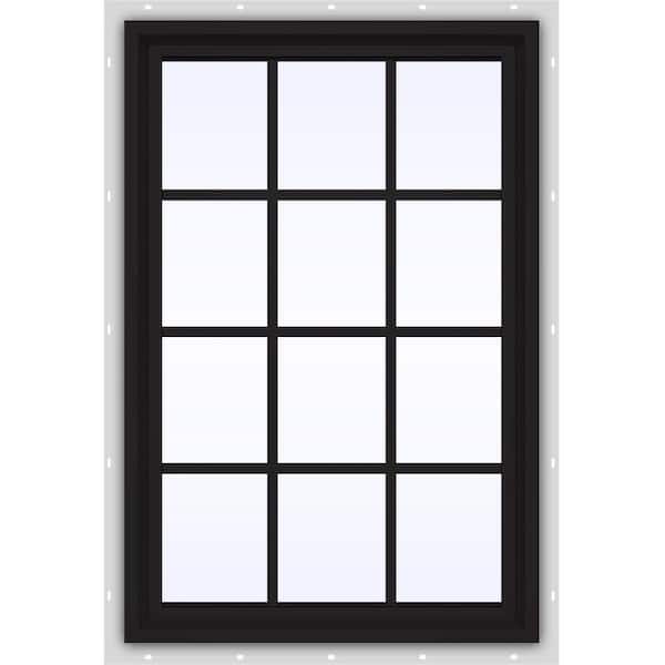 JELD-WEN 36 in. x 48 in. V-4500 Series Black Exterior/White Interior FiniShield Vinyl Fixed Picture Window, Colonial Grids/Grille