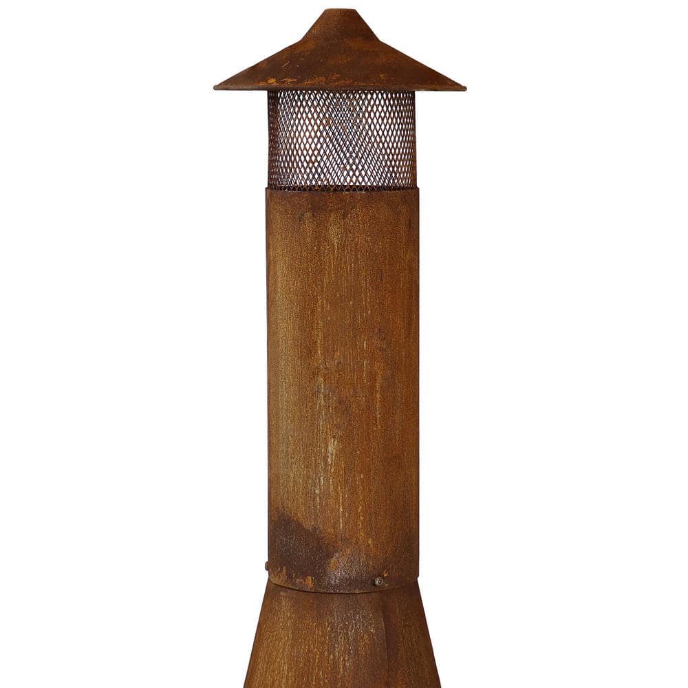 Rustic 70-Inch Brown Steel Wood-Burning Chiminea with Mesh Screen