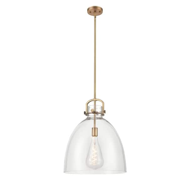 Innovations Newton Bell 1-Light Brushed Brass Shaded Pendant Light with Clear Glass Shade