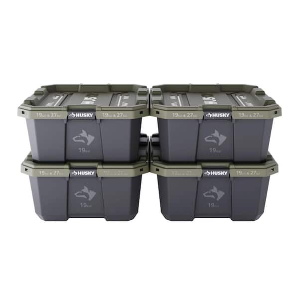 19 Gal. Pro Grip Storage Tote in Black with Army Green Lid (4-Pack)
