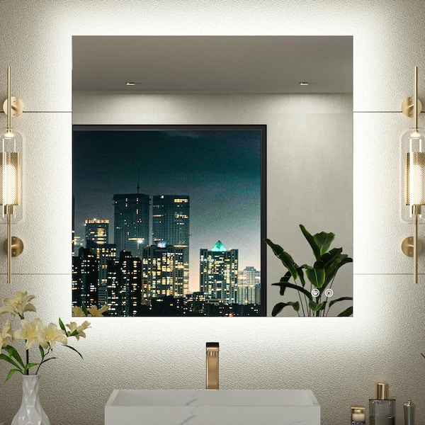 KeonJinn 36 in. W x 36 in. H Rectangular Frameless LED Light 3-Color Dimmable Anti-Fog Wall Bathroom Vanity Mirror with Backlit