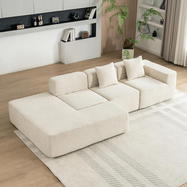 Nestfair 116.5 in. Fabric Boucle Full-Compressed Sectional Sofa Couch Free-Combined Sofa in. Beige
