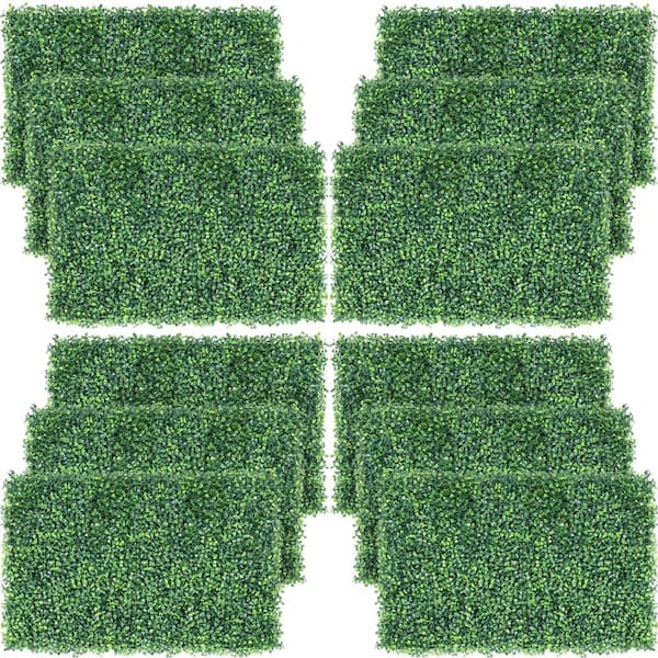 Yaheetech 12-Pcs 24 in. x 16 in. Artificial Boxwood Hedge Panel Plastic Greenery Artificial Boxwood Topiary Indoor Outdoor Decor