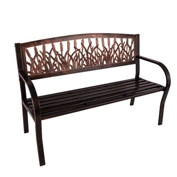 Evergreen Cattails 48 in. Bronze Metal Outdoor Garden Bench