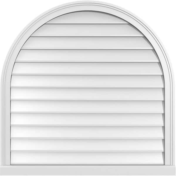 Ekena Millwork 36 in. x 36 in. Round Top Surface Mount PVC Gable Vent: Decorative with Brickmould Sill Frame