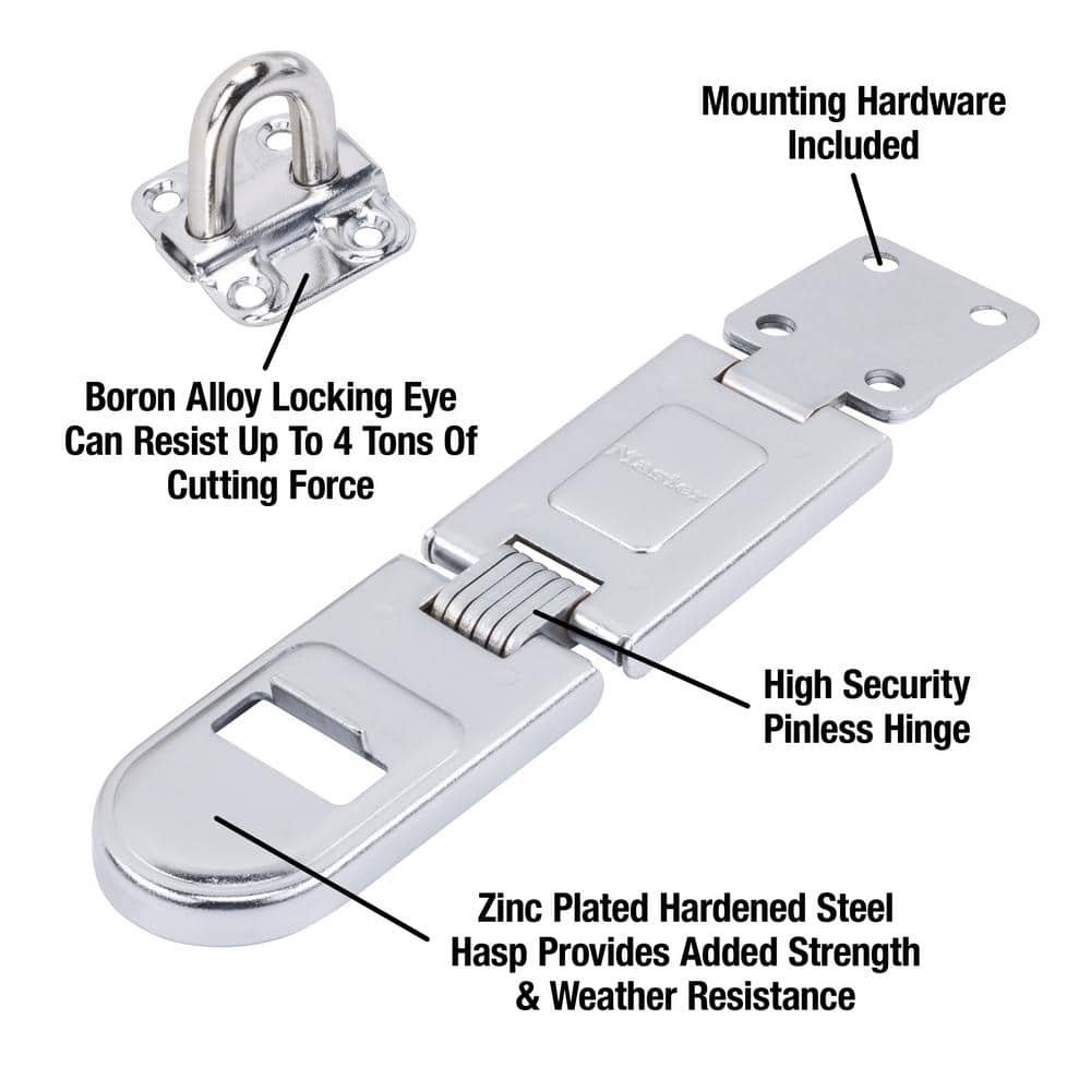 6-1/4 Inch Silver Zinc Plated Steel Fixed Staple Hasp
