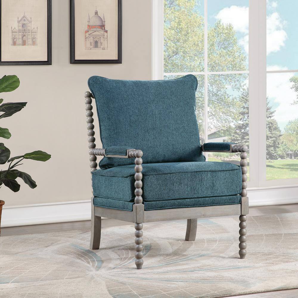 Brushed Gray Farmhouse Accent Chair with Padded Armrests