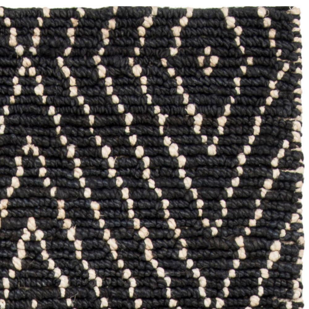 Hand-Knotted Black and Ivory Wool Geometric Runner Rug