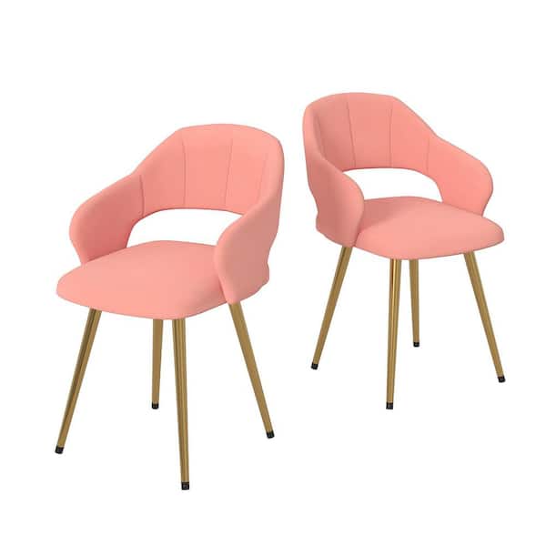 Elegant Pink Velvet Dining Chairs with Gold Metal Legs-Modern Upholstered Dining Room Chairs, Set of 4