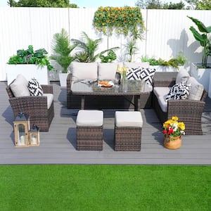 Penny 7-Piece Wicker Patio Conversation Set with Beige Cushions