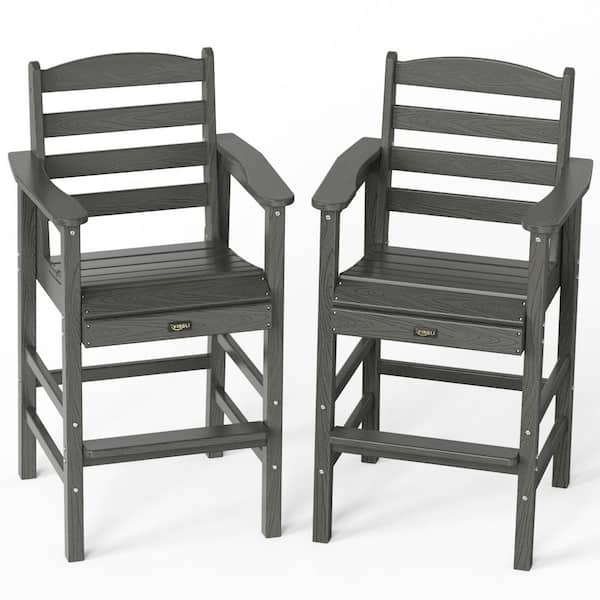 Plastic Outdoor Bar Stool Poly All-Weather Patio Bar Height Chairs Gray