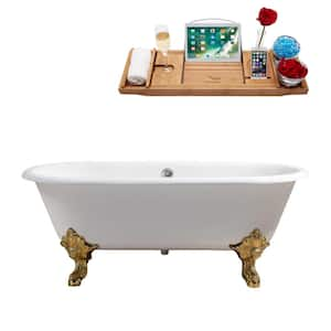 68.9 in. Cast Iron Clawfoot Non-Whirlpool Bathtub in Glossy White with Polished Chrome Drain And Polished Gold Clawfeet