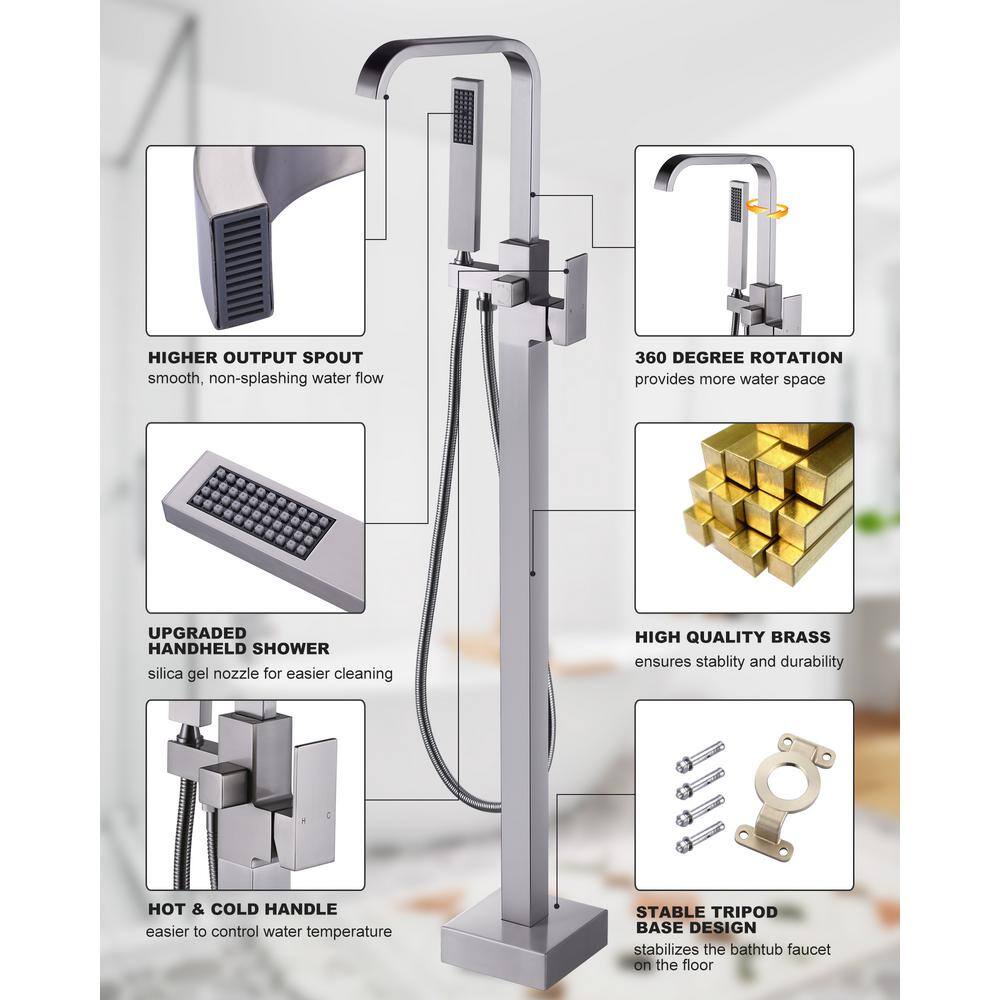 Brushed Nickel Freestanding Tub Filler with Handshower