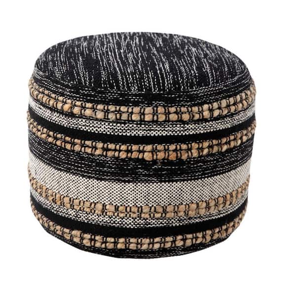 HomeRoots Amelia Black Cotton Round Accent Ottoman