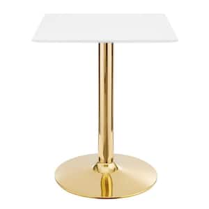 Verne 24 in. Square Dining Table White Wood Top with Gold Metal Base