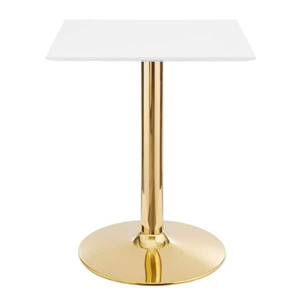 MODWAY Verne 24 in. Square Dining Table White Wood Top with Gold Metal Base