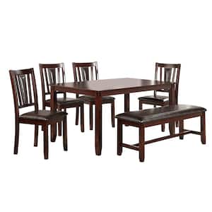 6-Piece 60 in. Espresso Dining Set with Bench