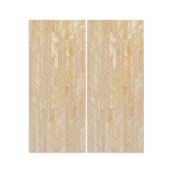 CALHOME 84 in. x 84 in. Hollow Core Natural Pine Wood Unfinished Interior Double Sliding Closet Doors