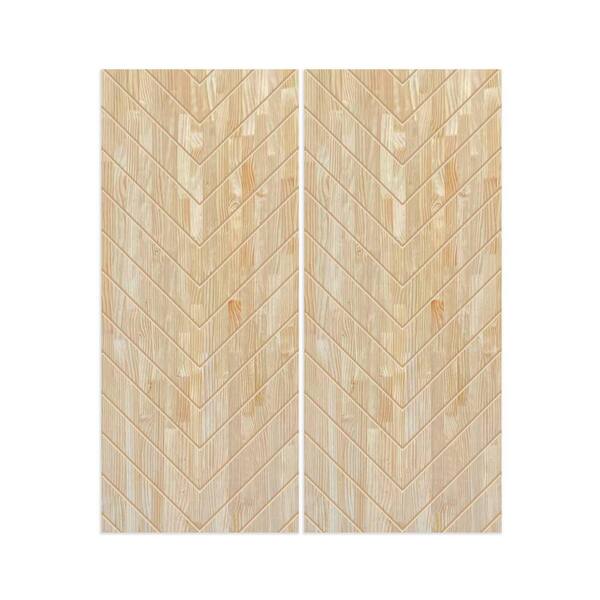 CALHOME 84 in. x 96 in. Hollow Core Natural Pine Wood Unfinished Interior Double Sliding Closet Doors
