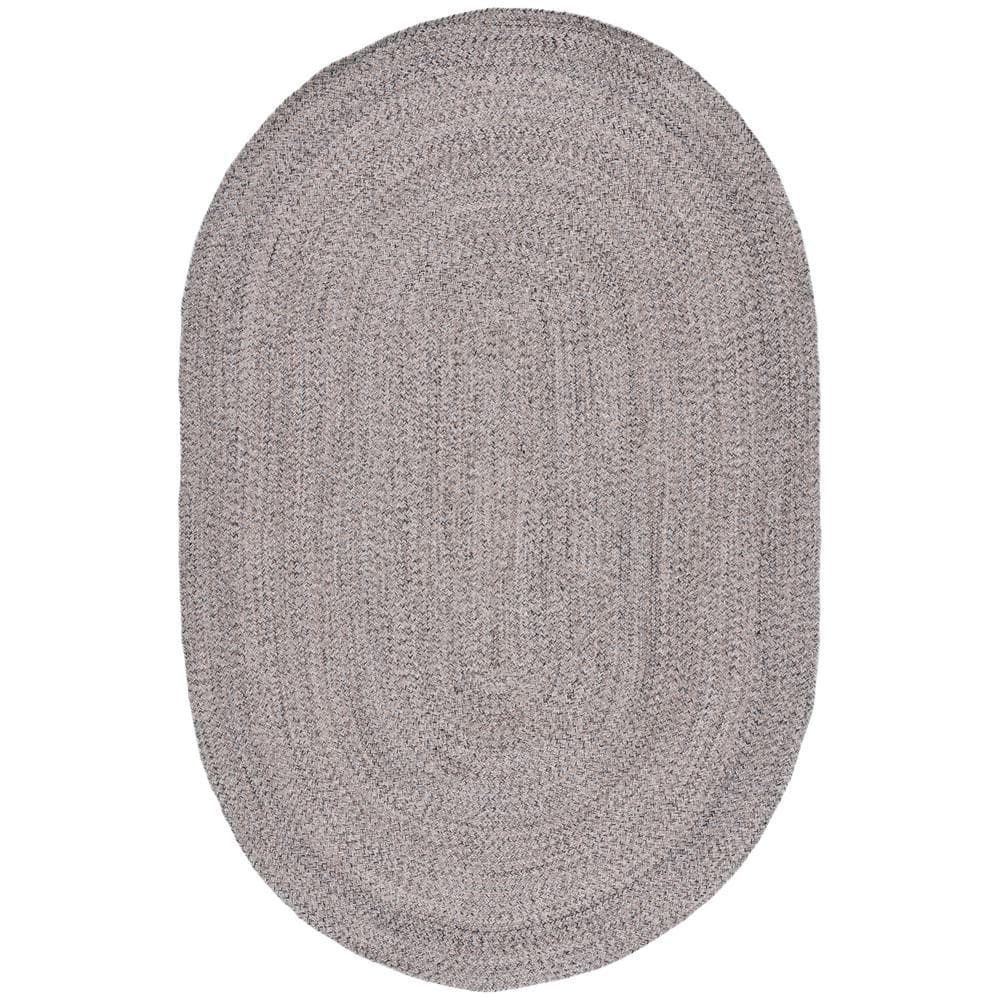 SAFAVIEH Braided Ivory Steel Gray 4 ft. x 6 ft. Solid Oval Area