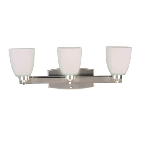 CRAFTMADE Bridwell 23.63 in. 3-Light Brushed Nickel Finish Vanity Light with White Frost Glass Shade