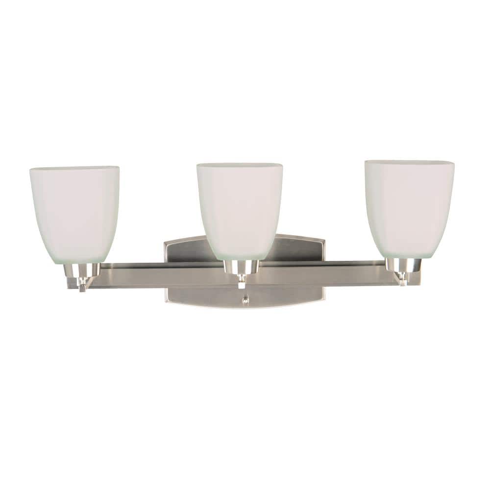 Satin Nickel 3-Light Vanity with Frosted Glass Shades