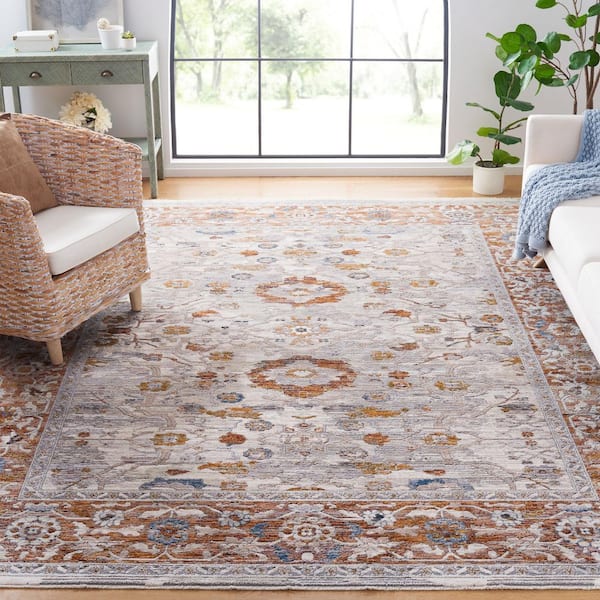 Heirloom 9 ft. x 12 ft. Ivory Gray/Rust Border Distressed Area Rug