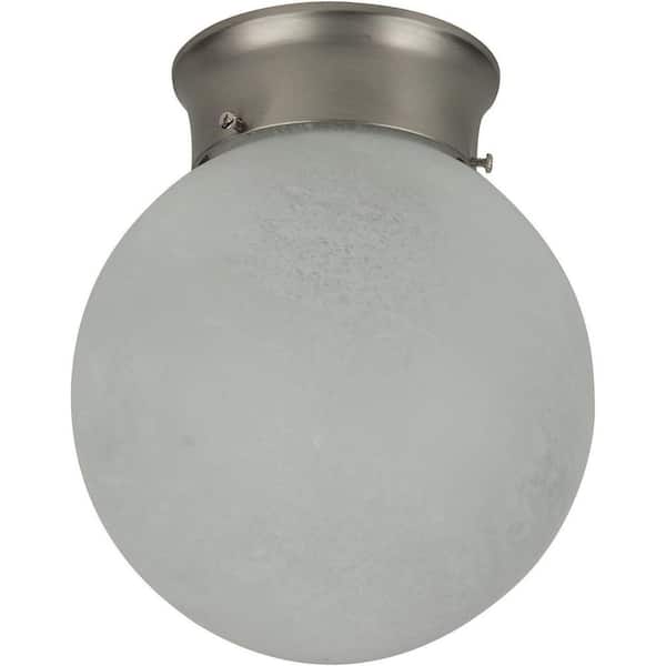Sunlite 8 in. 1-Light Brushed Nickel Ceiling Flush Mount Light Fixture with Alabaster Glass Shade