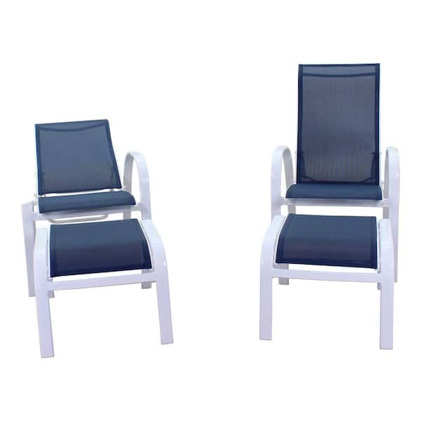 Courtyard Casual Santa Fe 4-Piece Set in White with 2 Reclining Sling Chairs and 2 Sling Ottomans