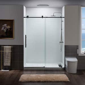 60 in. W x 76 in. H Sliding Frameless Shower Door with Soft Close System and 3/8 in. Clear Glass in Black Finish