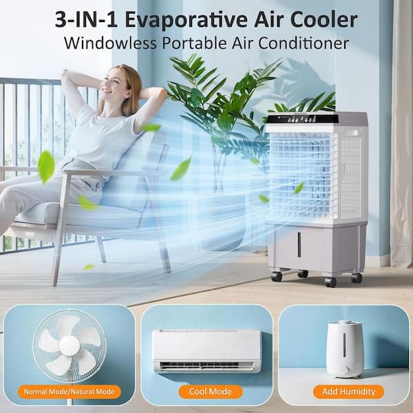 AIRJOYHI 1800 CFM 3-Speed Portable Evaporative Air Cooler Fan Humidifier Swamp Cooler Air Conditioner Evap Cooler for Garage Yard 310Y - The Home Depot AIRJOYHI 1800 CFM 3-Speed Portable Evaporative Air Cooler Fan Humidifier Swamp Cooler Air Conditioner Evap Cooler for Garage Yard 310Y - The Home Depot