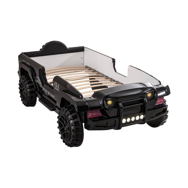 Furniture of America Kaylo Black Twin Novelty 4 x 4 Offroad Car Platform Bed with LED Lights