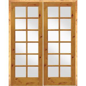 60 in. x 96 in. Rustic Knotty Alder 12-Lite Right Handed Solid Core Wood Double Prehung Interior Door