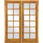 64 in. x 96 in. Rustic Knotty Alder 12-Lite Left Handed Solid Core Wood Double Prehung Interior Door