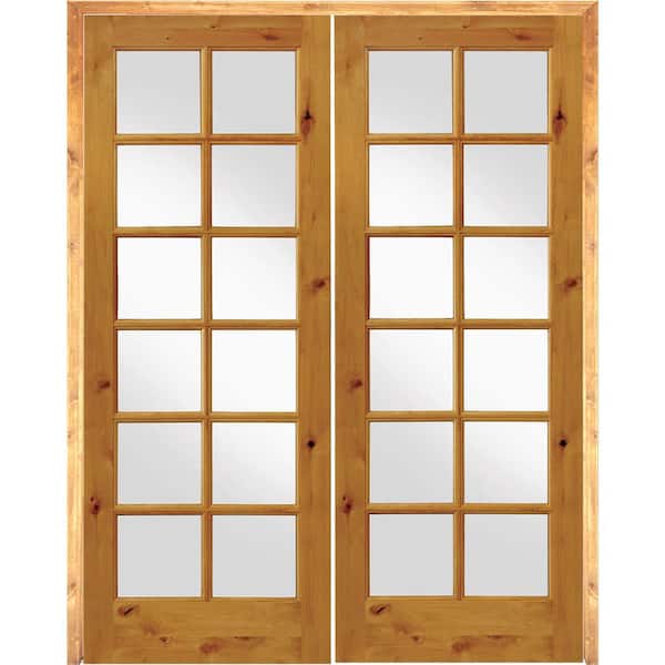 Krosswood Doors 72 in. x 96 in. Rustic Knotty Alder 12-Lite Left Handed Solid Core Wood Double Prehung Interior Door