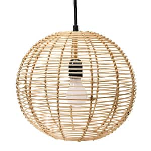 1-Light Natural Craftsman Pendant Light with Rattan Shade