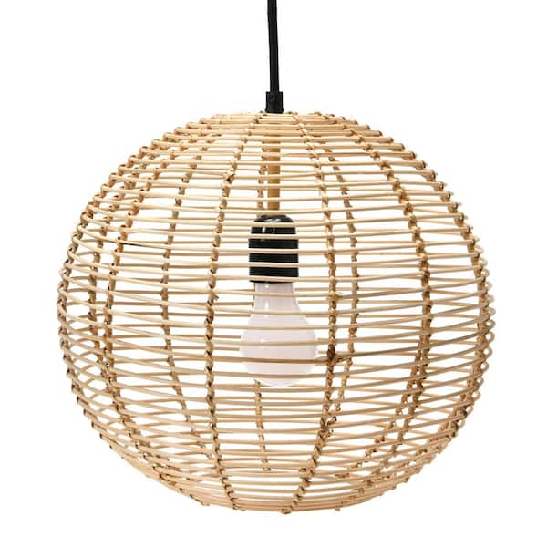Storied Home 1-Light Natural Craftsman Pendant Light with Rattan Shade