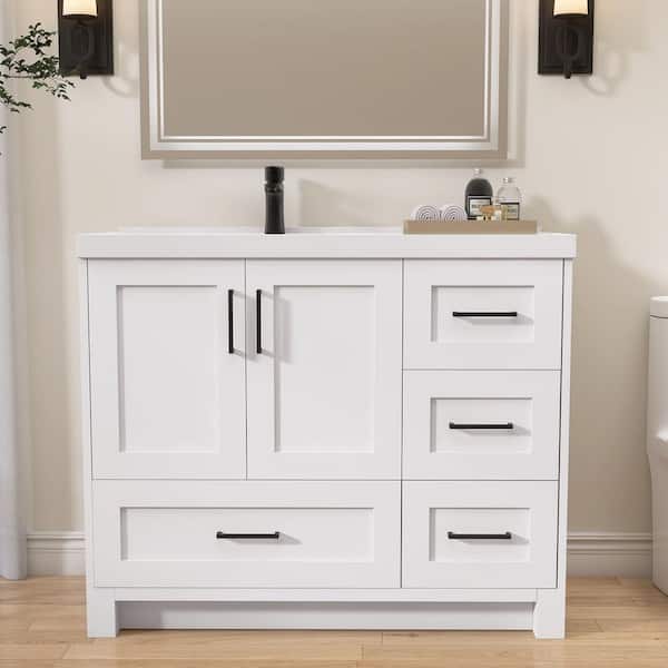 36 in. W x 22 in. D x 36 in.H Freestanding Single Sink Bath Vanity in Gray Bathroom Vanity Cabinet with White Resin Top