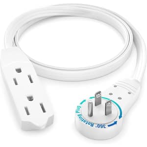 2 ft. 16/3 Light Duty Indoor Extension Cord with 360-Degree Rotating Flat Plug 3-Outlet, 13 Amp, White