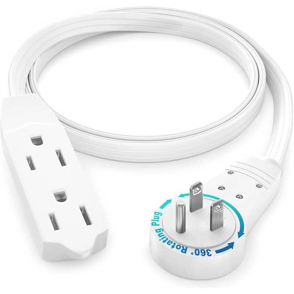 MAXIMM 2 ft. 16/3 Light Duty Indoor Extension Cord with 360-Degree Rotating Flat Plug 3-Outlet, 13 Amp, White