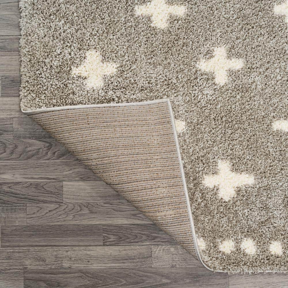 Gray and Ivory Geometric Shag Area Rug, 3x5 Feet